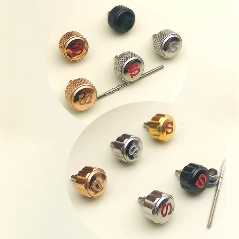 7mm Screw-in Watch Crown with Engraved 'S' - Includes Crown Tube and Stem