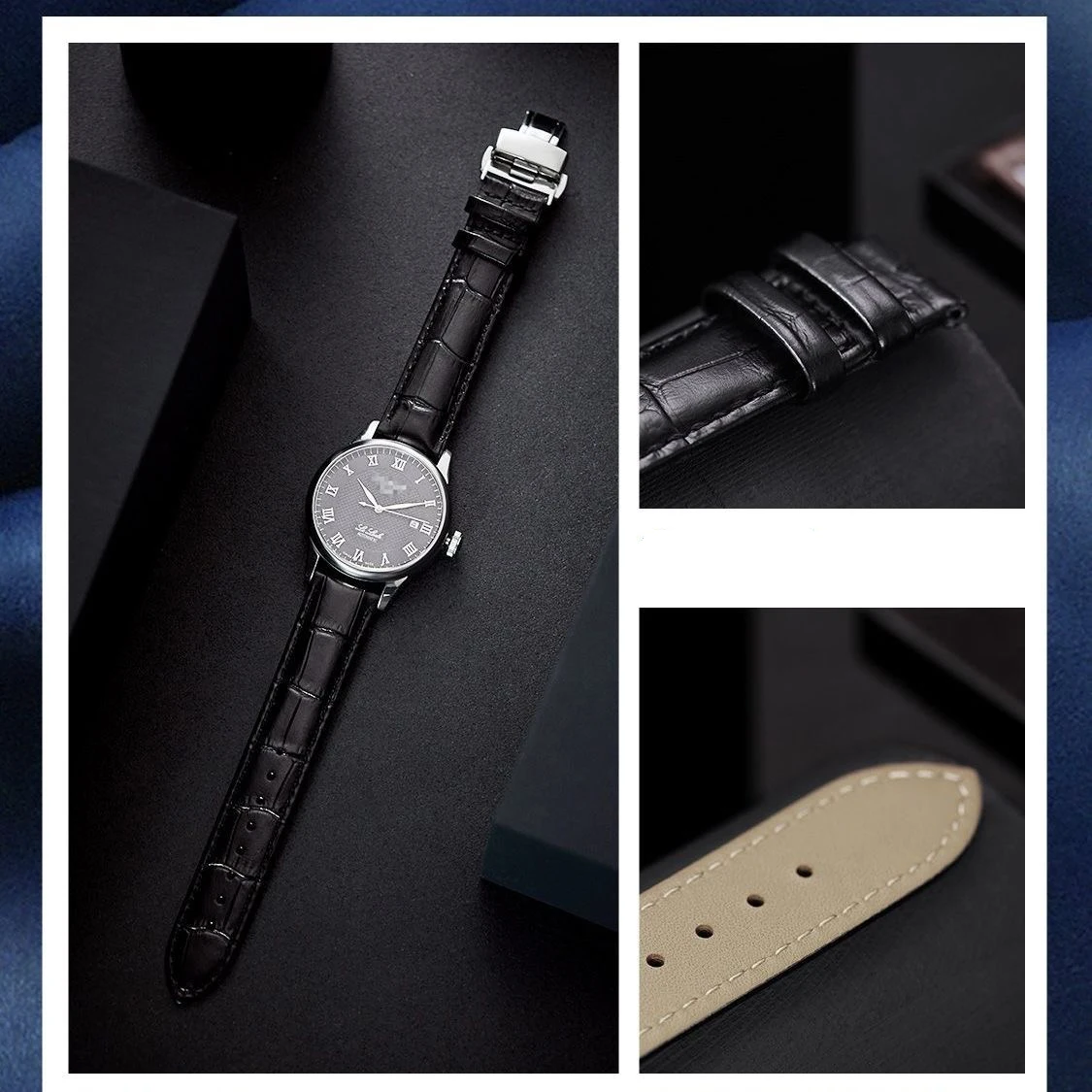 Quick Release Full Grain Leather Watch Band with Automatic Butterfly Buckle For Women and Men Watch Strap Bracelet Top Quality