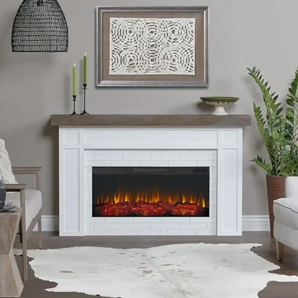 Landscape Electric Fireplace Mantel Insert Heater Remote Control 6ft Power Cord Realistic Log Flames Adjustable Thermostat Timer 4