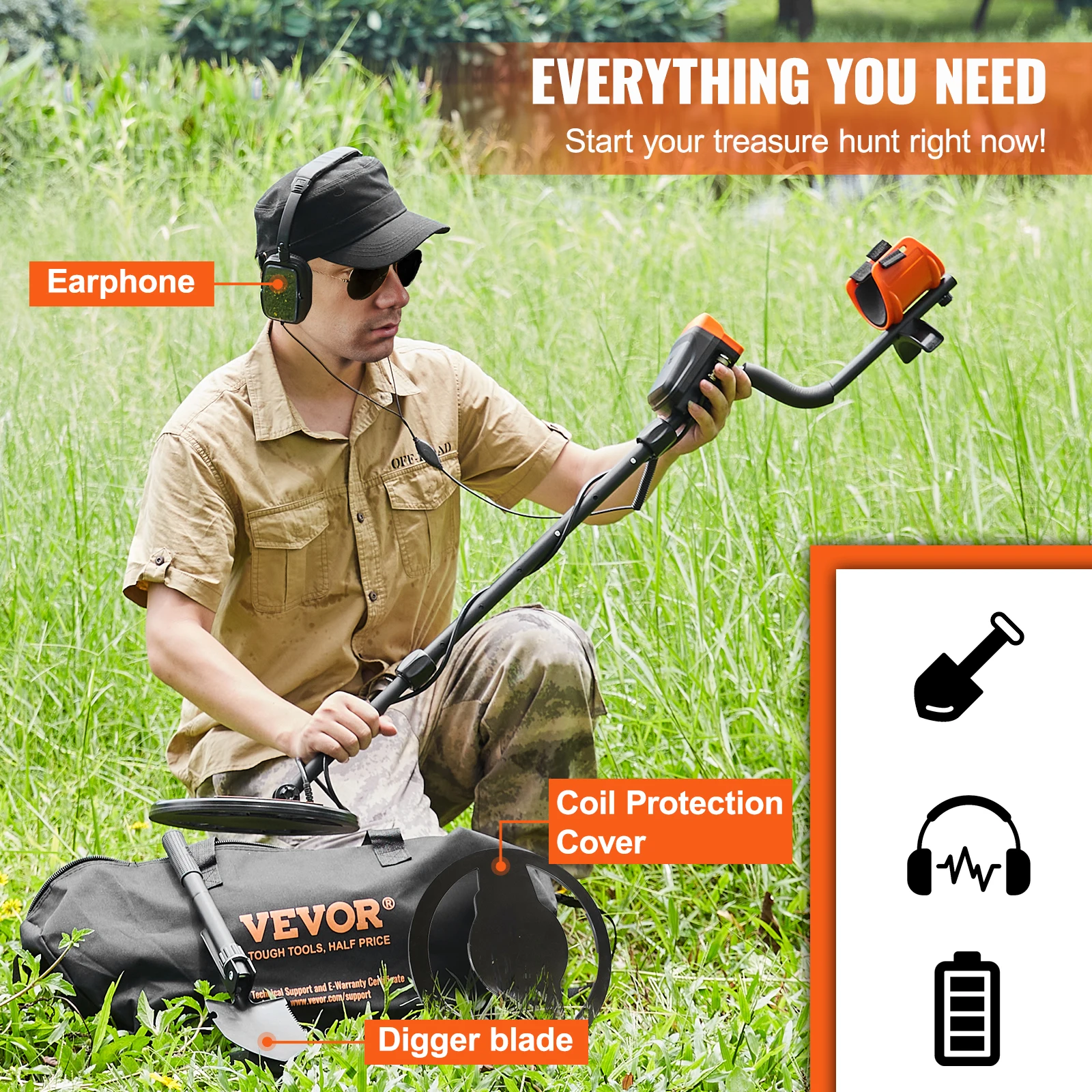 VEVOR Metal Detector 10" Coil Higher Accuracy Gold Detector W/LCD Display 7 Modes DSP Chip For 10" Depth Detecting Gold Treasure 6