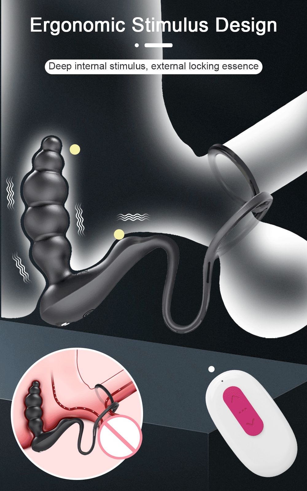 Anello vibratore con perline anali, plug anale, giocattoli sessuali per uomini, coppie, massaggiatore per prostata con telecomando senza fili_voghion.com
