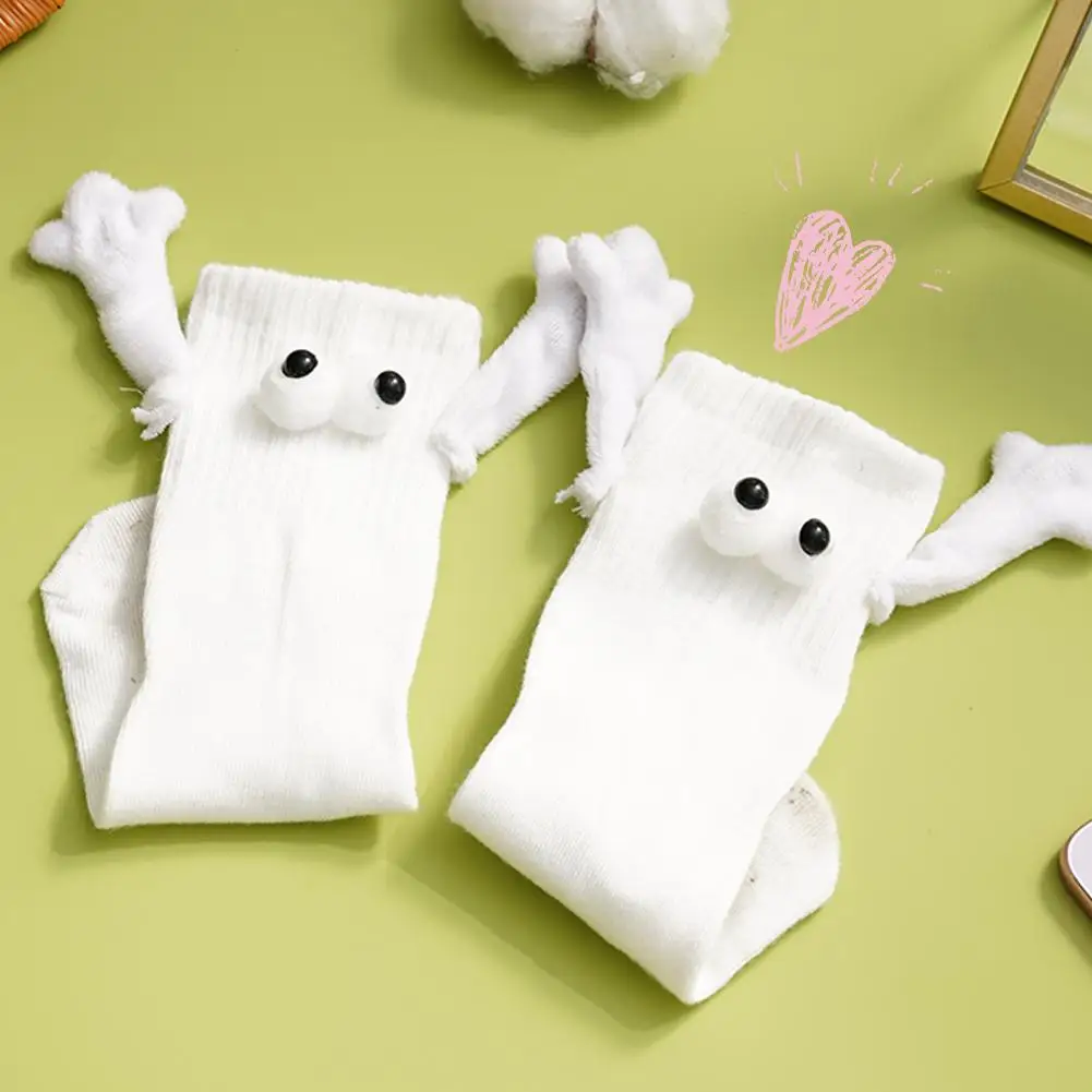 5Pair Kawaii Women Socks Long Sock Black White Couple Holding Hands Socks Girls Sweet Harajuku Doll Couple Cotton Couple Sox