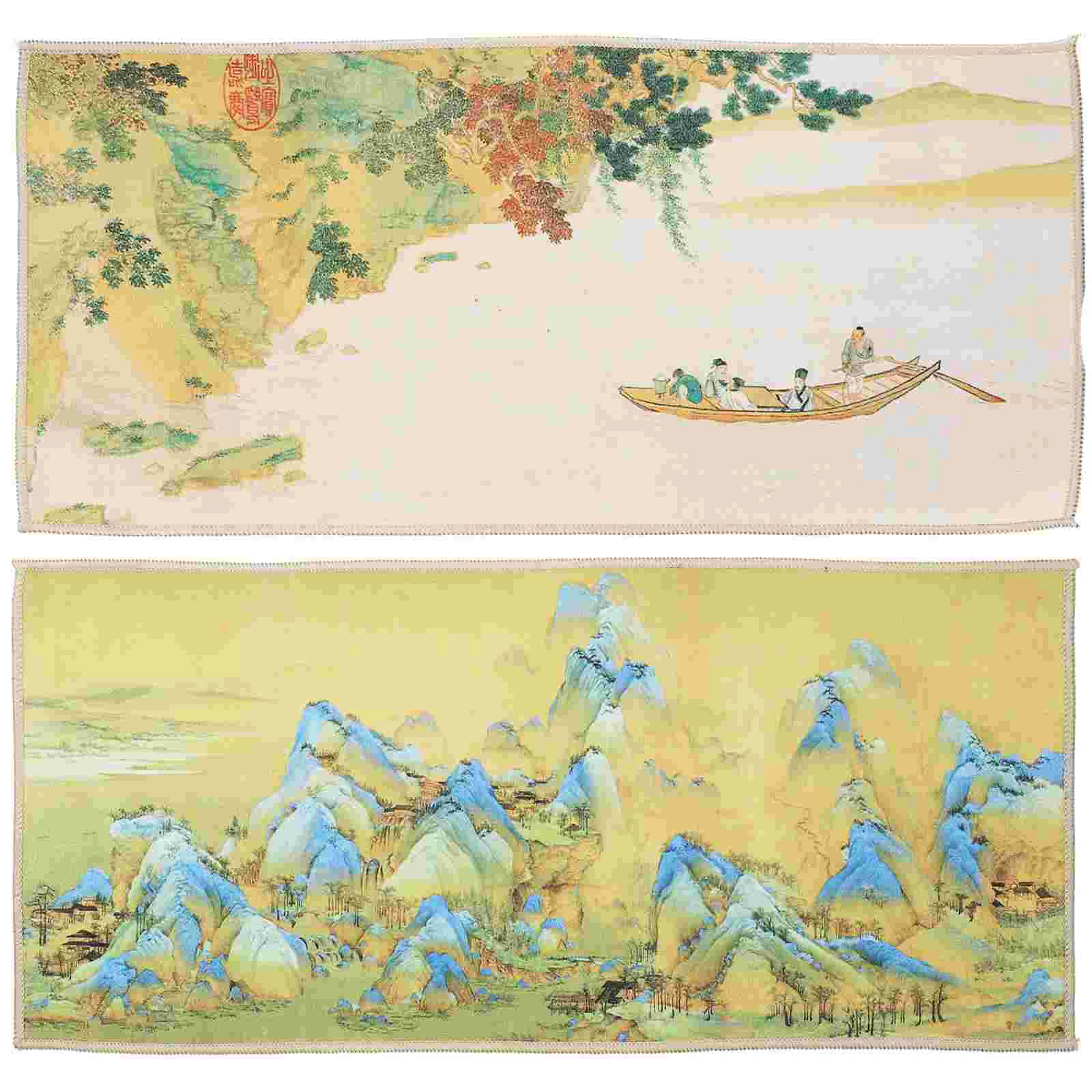 

2 Pcs Chinese Style Tea Mat Cloth Flatware Dish Washing Towel Coral Fleece Kitchen
