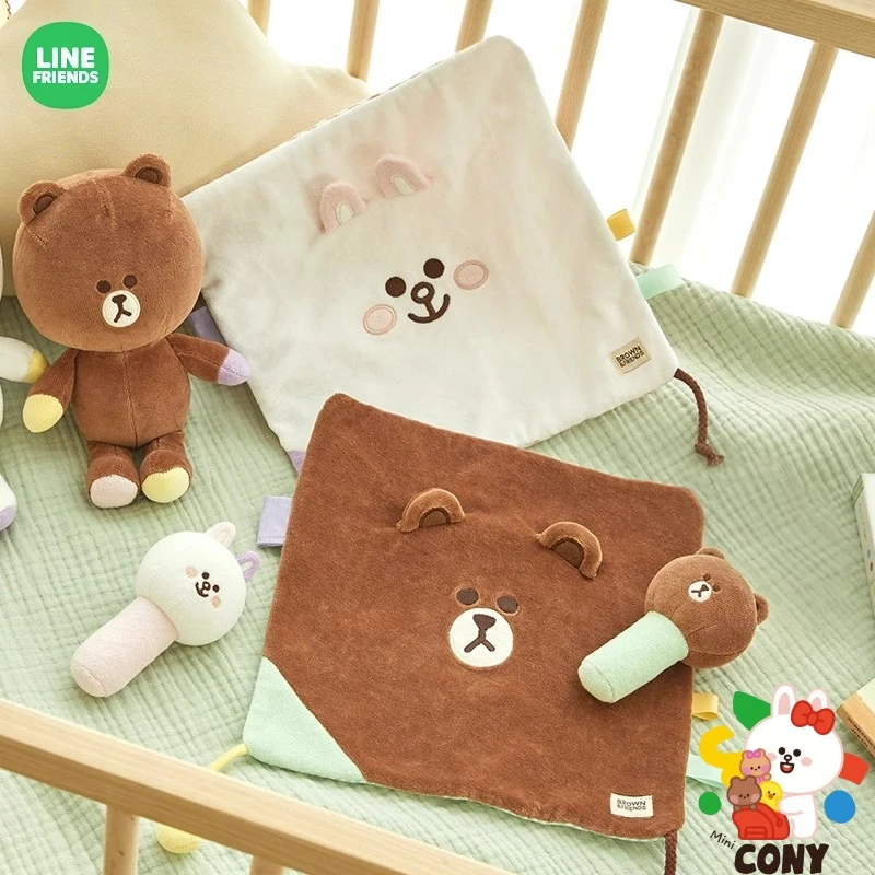 Conjunto de toalhas de algodão Kawaii macias para crianças pequenas, Cute Cartoon Toys para crianças pequenas, Line Friends, Baby Series, Brown Bear, Cony, Kawaii