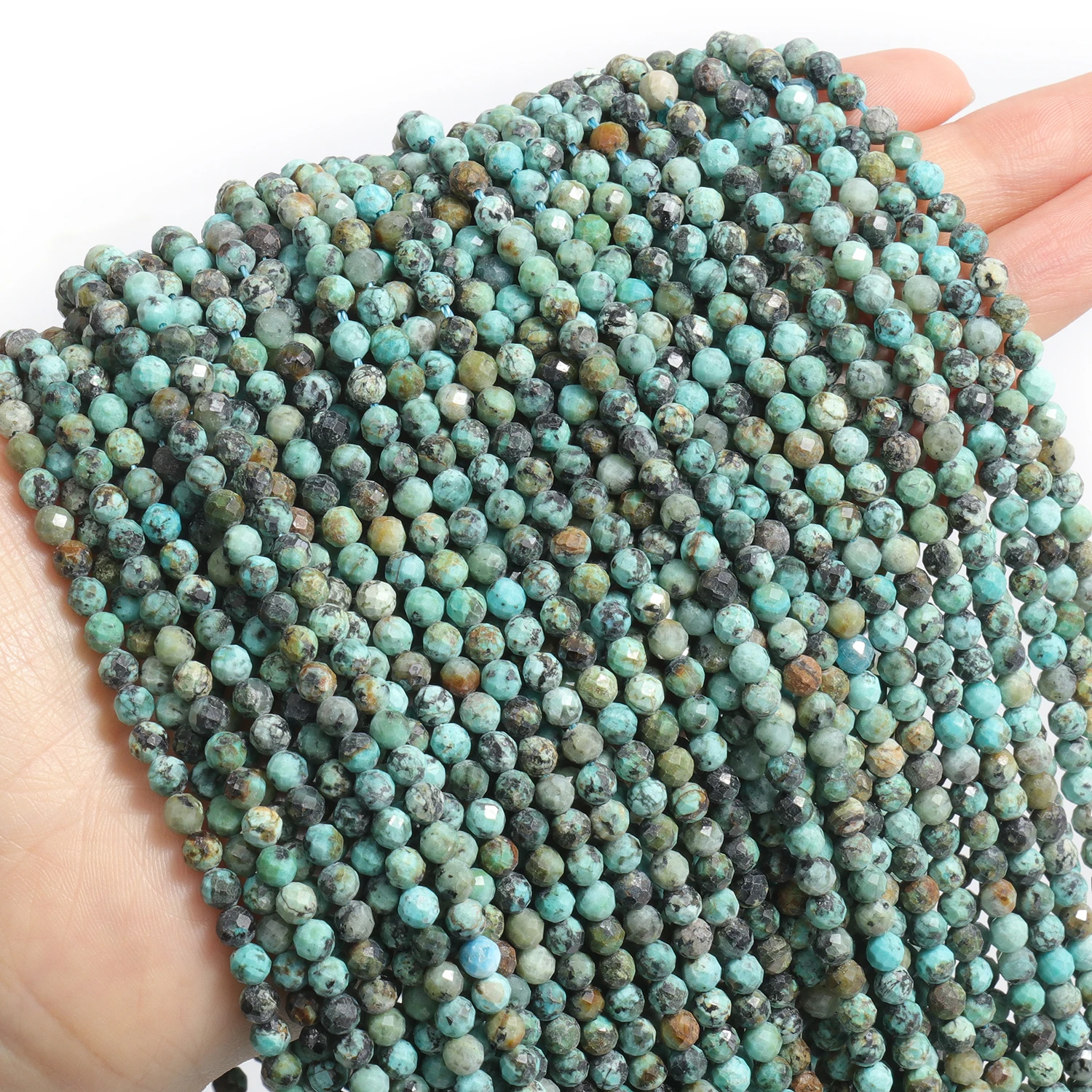 2/3/4mm Faceted African Turquoise Natural Stone Beads Round Tiny Beads For Jewelry Making DIY Necklace Bracelet Accessories 15''
