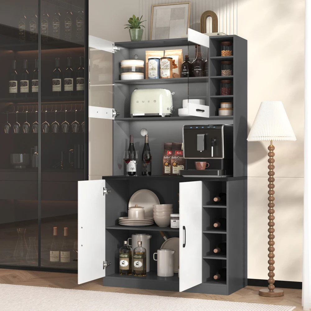 Küchenschrank, Buffet mit LED-Umgebungsbeleuchtung und Kabellöchern, Küchen-Highboard, höhenverstellbare seitliche Aufbewahrungsfächer – Detail 8