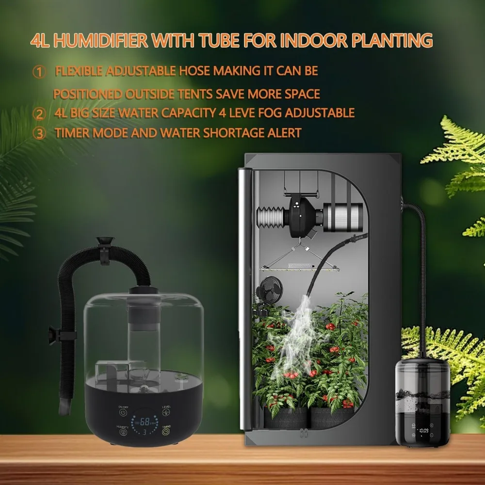Grow Tent Kit Complete 2x2 with Humidifier+Watering Drip Set,S1000 LED Grow Light Tent Kit with Clip Fan and Heater