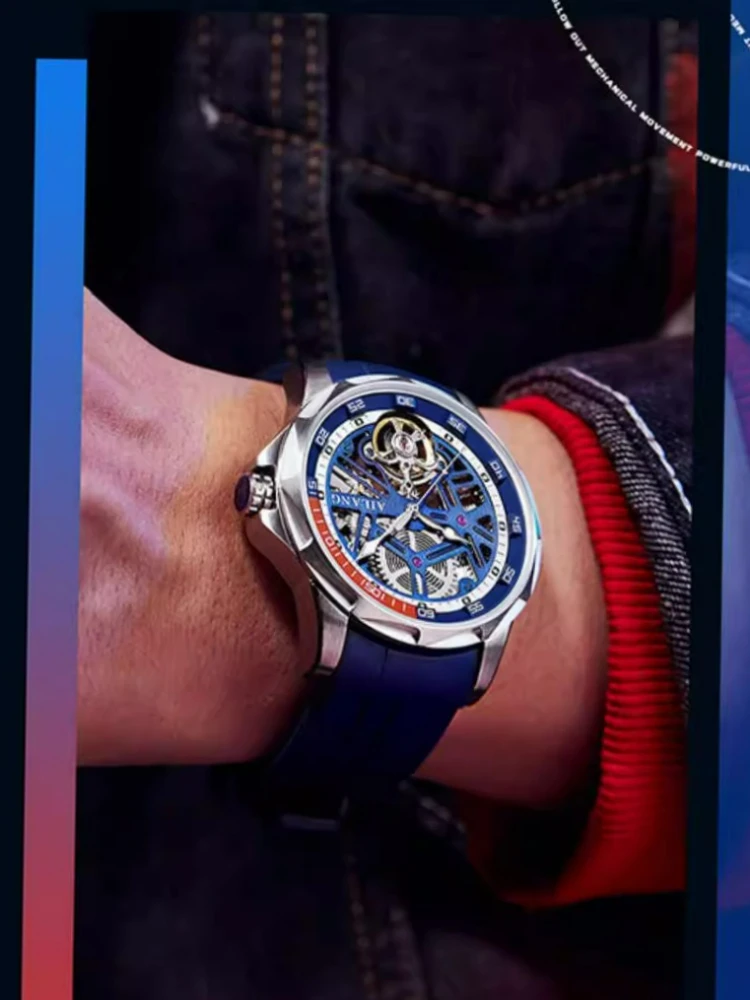 AILANG Luxus Herren Automatik-Mechanische Uhr Skelett Tourbillon Armbanduhr Wasserdicht Sport Mode Casual Zeitmesser für Männer – Detail 7
