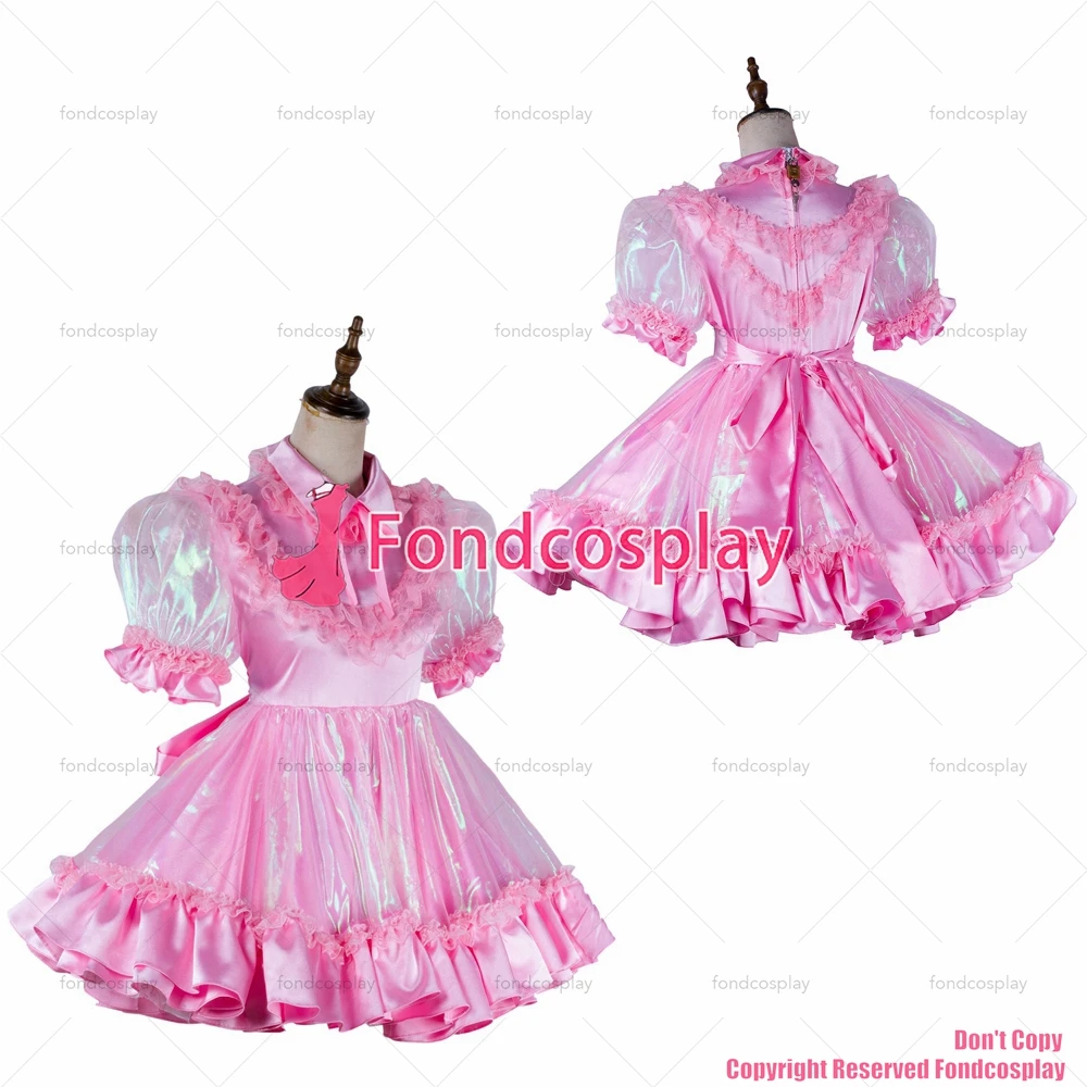 

fondcosplay adult sexy cross dressing sissy maid short lockable baby pink Satin Organza dress cosplay Outfit CD/TV[G2018]