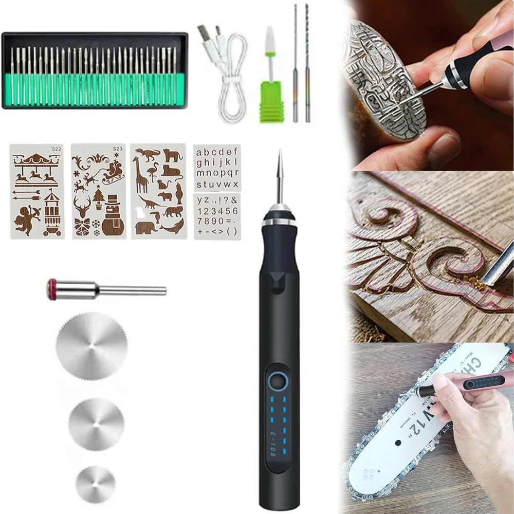 Mini Electric Engraving Pen Drilling Polishing Portable Cordless Engraving Pen Kit USB Rechargeable Wireless Engraver Marker