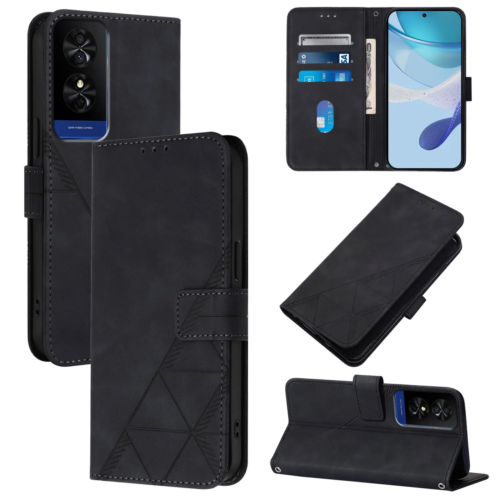 Leather Flip Wallet Case - Shockproof Cover with Card Slot & Stand