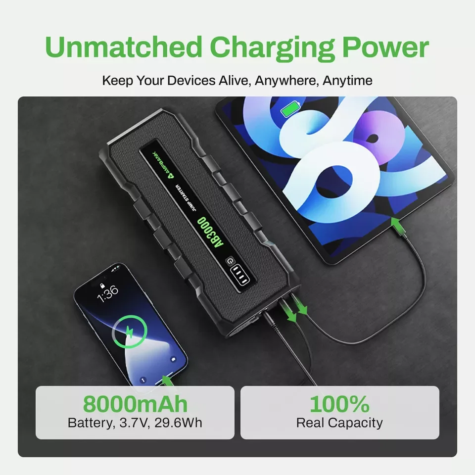 AMPBANK AB3000 12V car jump starter battery charger power bank 3000A portable