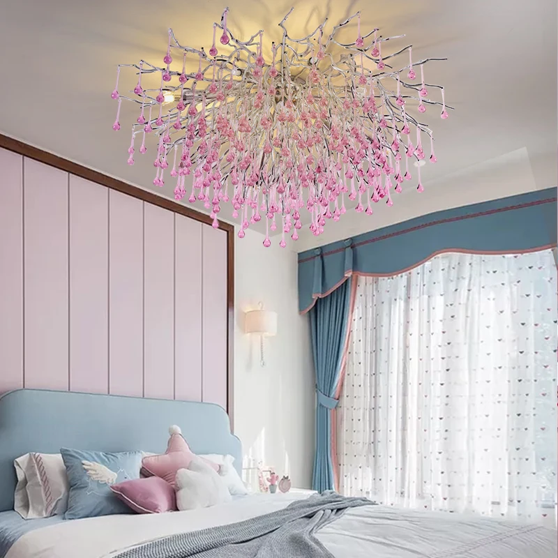 Pink Crystal Chandelier For The Children'S Room Kids Girl Bedroom Chrome Colorful Crystal Ceiling Chandelier For Living Room