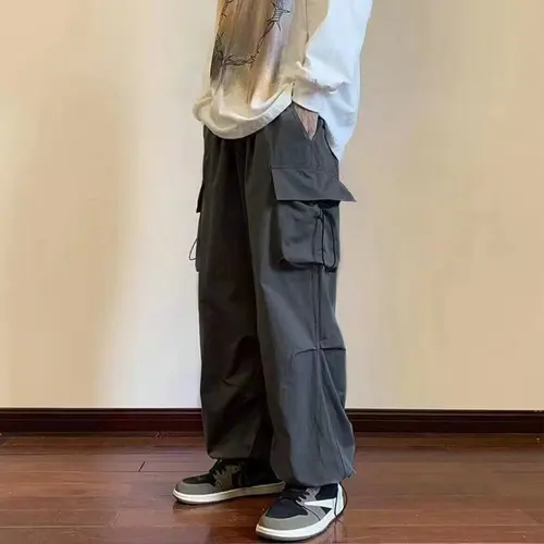 남녀공용 신축성 허리 하렘 캐주얼 바지, 멀티 포켓 카고 바지, 루즈핏 배기팬츠, 2023 스트리트웨어, 단색, 봄 3