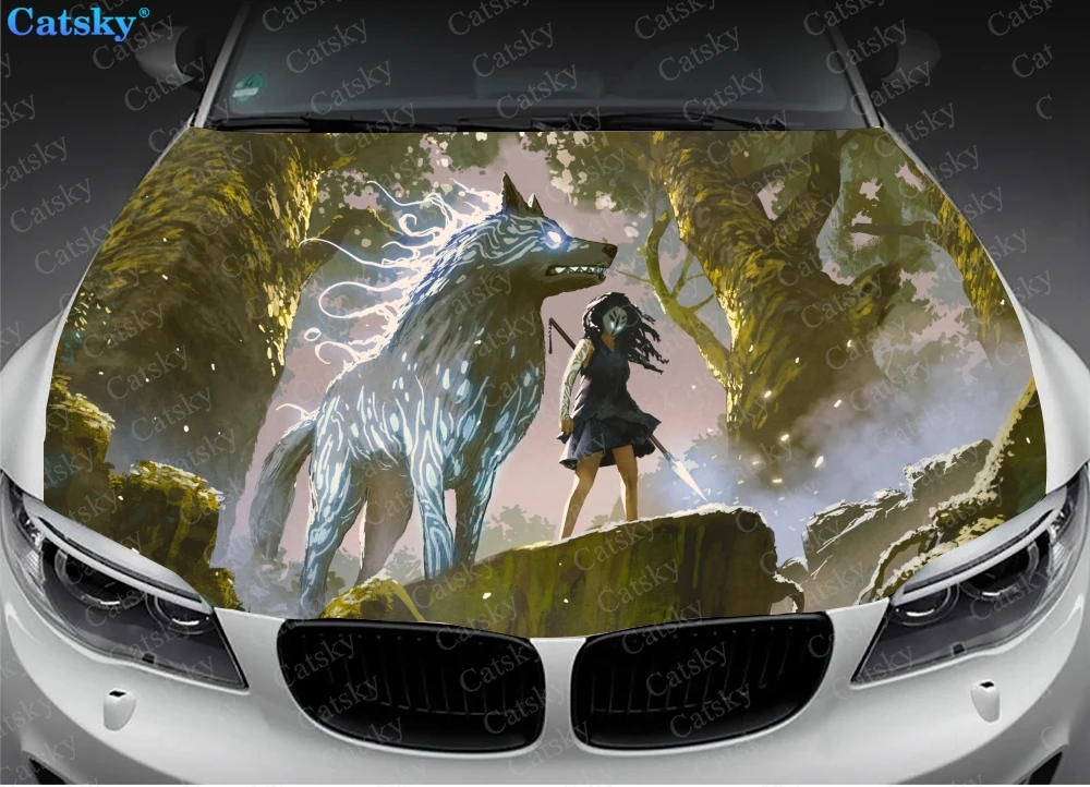 

Wolf animal wolf king Car hood wrap lion decal, bonnet vinyl sticker, full color graphic decal, CUSTOM made to Fit Any Car