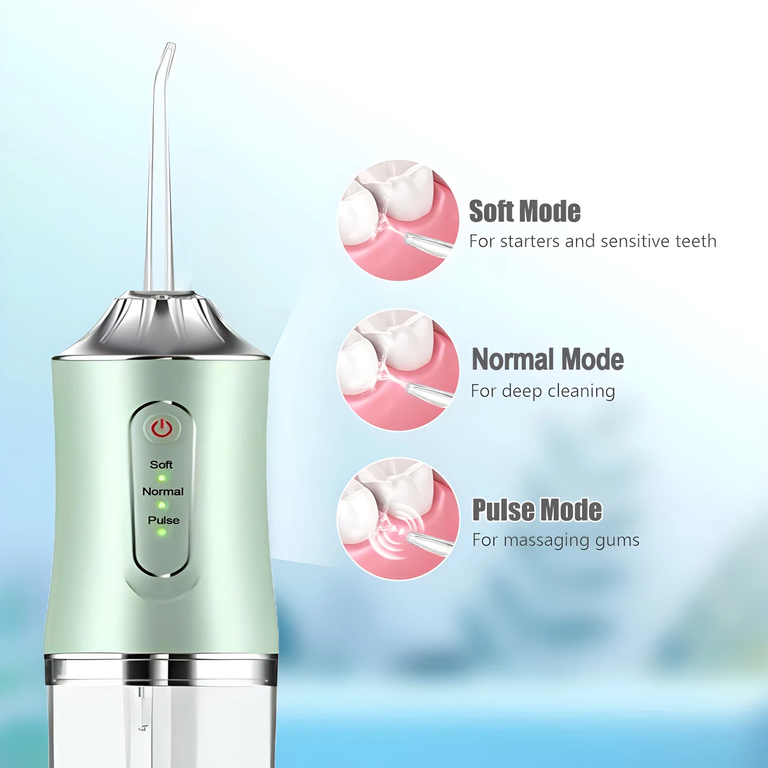 Oral Irrigator Portable Dental Water Flosser Water Jet Floss Tooth Pick 1 Jet Tip 220ml 3 Modes Teeth Cleaner