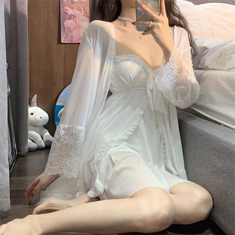 Latest Women sexy pajama mesh halter Nightdress Solid color bow pyjamas Sweet lace nightdress Lacework backless sleepwear dress
