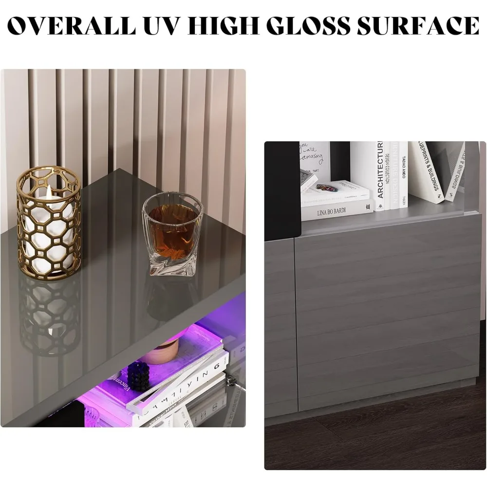 Modern High Gloss 68" Fireplace TV Stand,Entertainment Center for TVs Up To 78",TV Console Cabinet with Adjustable Glass Shelves 5