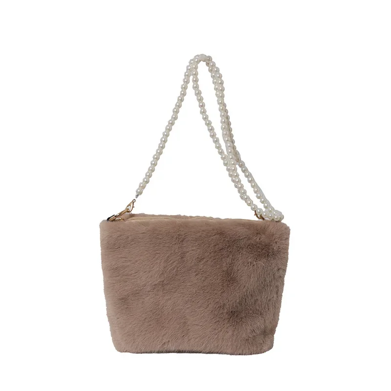 Nuevo bolso de felpa para teléfono móvil, moderno bolso bandolera con cadena de perlas, bolso de hombro versátil de estilo extranjero para mujer