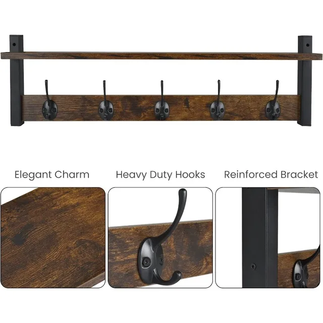 Homode Coat Rack with Shelf Wall Mount 24 Inch Long Wall Shelf with Hooks  Und