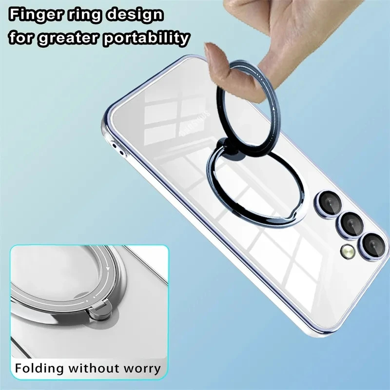Pokovování Držák magnetického kroužku do auta Čirá pouzdra pro Samsung Galaxy S23 S22 Plus Ultra S20 FE A54 A34 A14 A23 A24 A52 A13_voghion.com