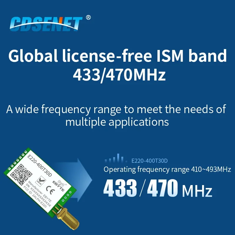 LLCC68 433/470MHz LoRa Wireless Module 30dBm 10km RSSI CDSENET E220-400T30D Wake-on-Air Communication Key Watchdog Transmission Wireless Module