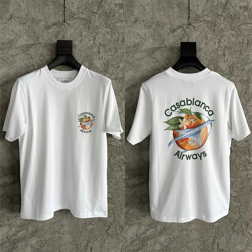 

New Casablanca Orange Airplane Print T Shirt Men Women Best Quality Casual T-shirt Top Tees gym