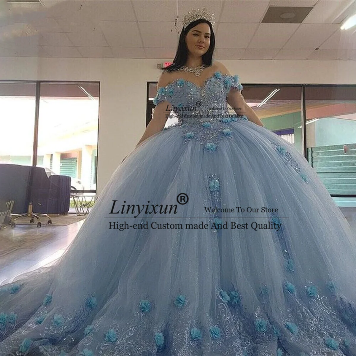 Sweet Quinceanera Princess Dress 3D Flowers Special Occasion Adult Dress Elegant Tulle Beaded Prom Robe Party