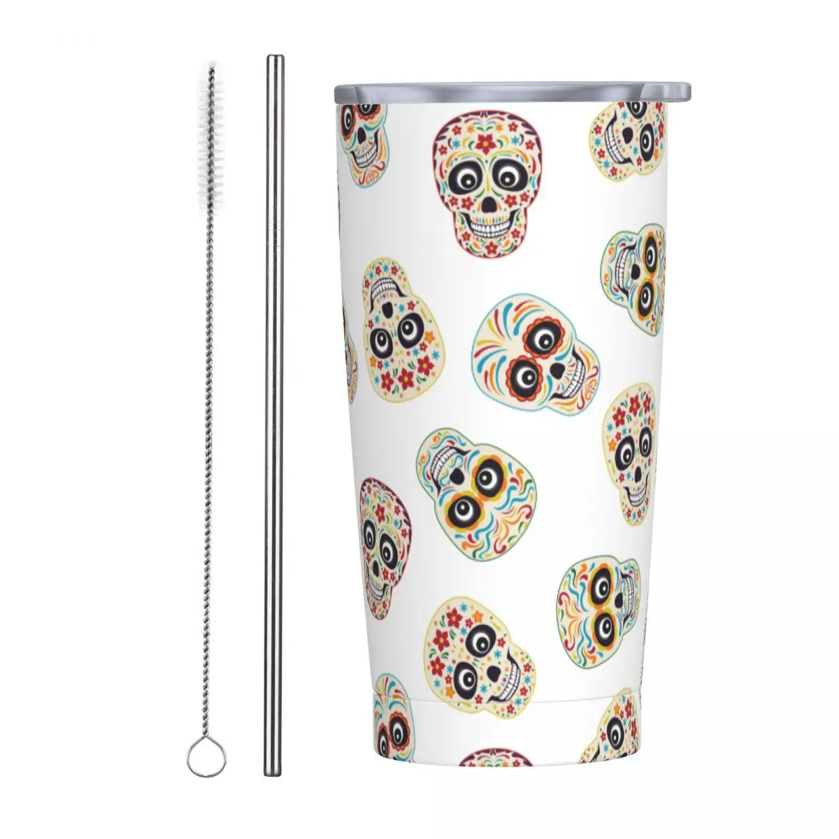 

Sugar Skull 20 Oz Tumbler Mexican Halloween Vacuum Insulated Coffee Mug with Lid and Straw Stainless Steel Office Home Mugs Cup