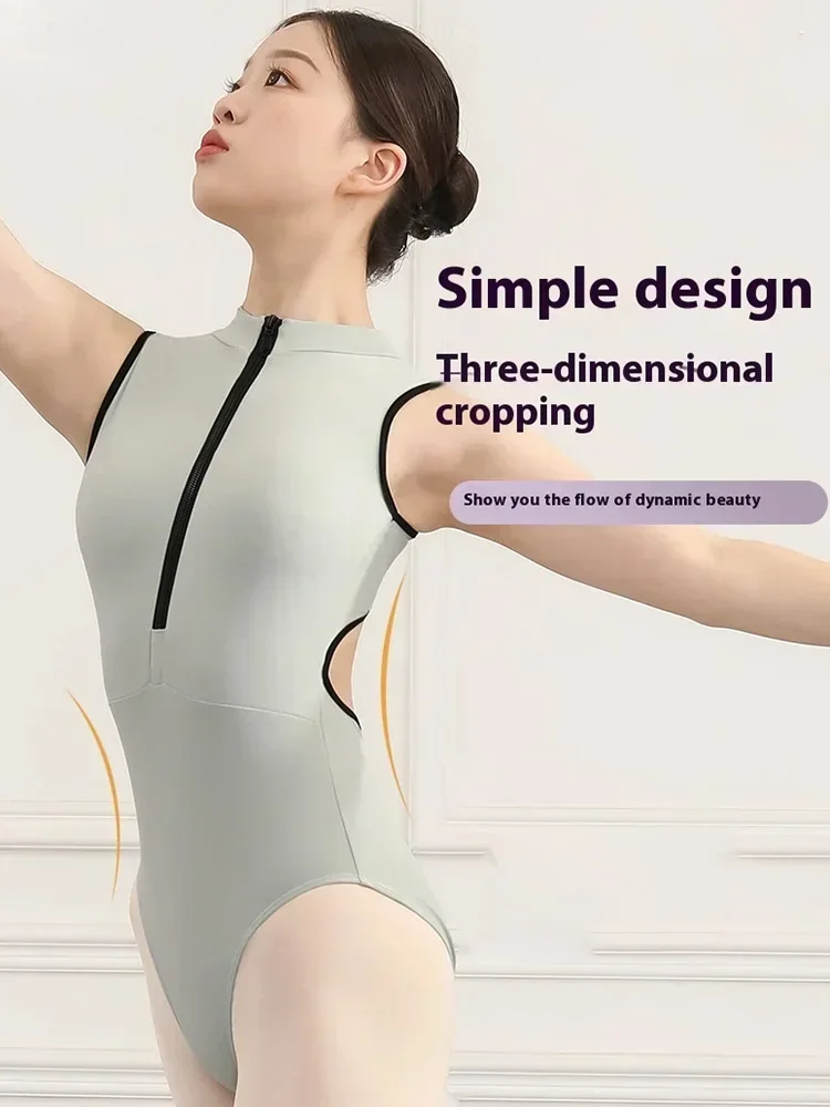 Ballet Leotard for Women Waist Hollow Out Dancewear Gymnastics Sleeveless Solid Color Bodysuit Adult Dance Clothes