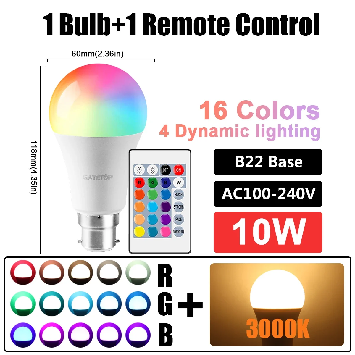 Bombilla LED RGB luz Multicolor E27 B22 Base 16 colores 110V 220V iluminación inteligente regulable 24 teclas lámpara de Control remoto