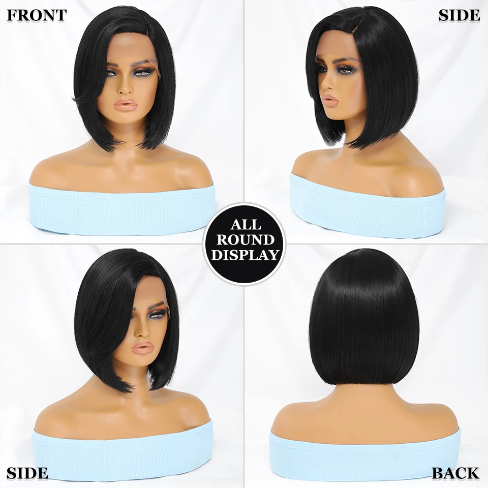 Synthetic Lace Wigs Straight Short Bob Ombre Blue Lace Wig Middle Part Scalp Lace Hairline Wigs For Black Women Cosplay