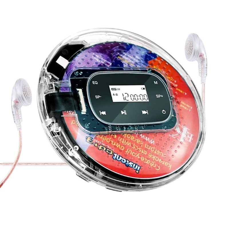 원형 휴대용 CD 플레이어, 헤드폰 포함, HiFi 음악 플레이어, 내장 스피커, 터치 스크린 워크맨, 디스크맨 플레이어, TF 카드 지원