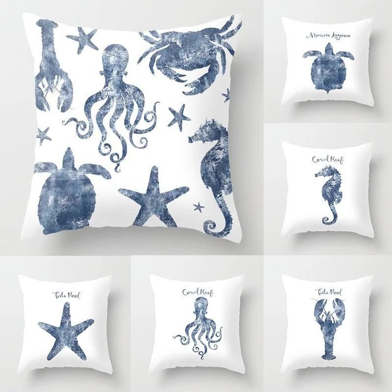

Ocean Cushion Cover Turtle Seahorse Starfish Sofa Pillow Cases Bedroom Home Decor Car Office Decorative Accessories 45x45cm
