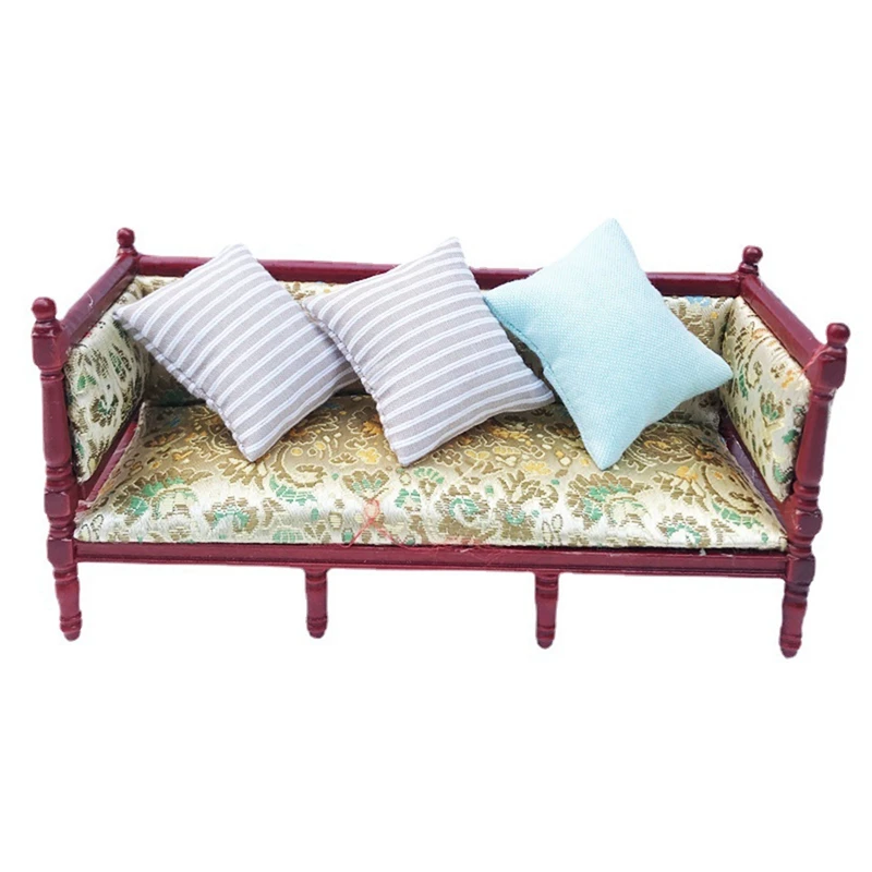 1/12 Scale Dollhouse Miniature Retro Sofa With 3 Pillows Life Scene