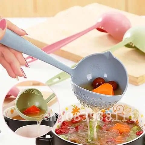 

Ladle Silicone Soup Spoon Pot Spoons With Long Handle Strainer Home Cooking Colander Utensils Kitchen Scoop Tableware Hot
