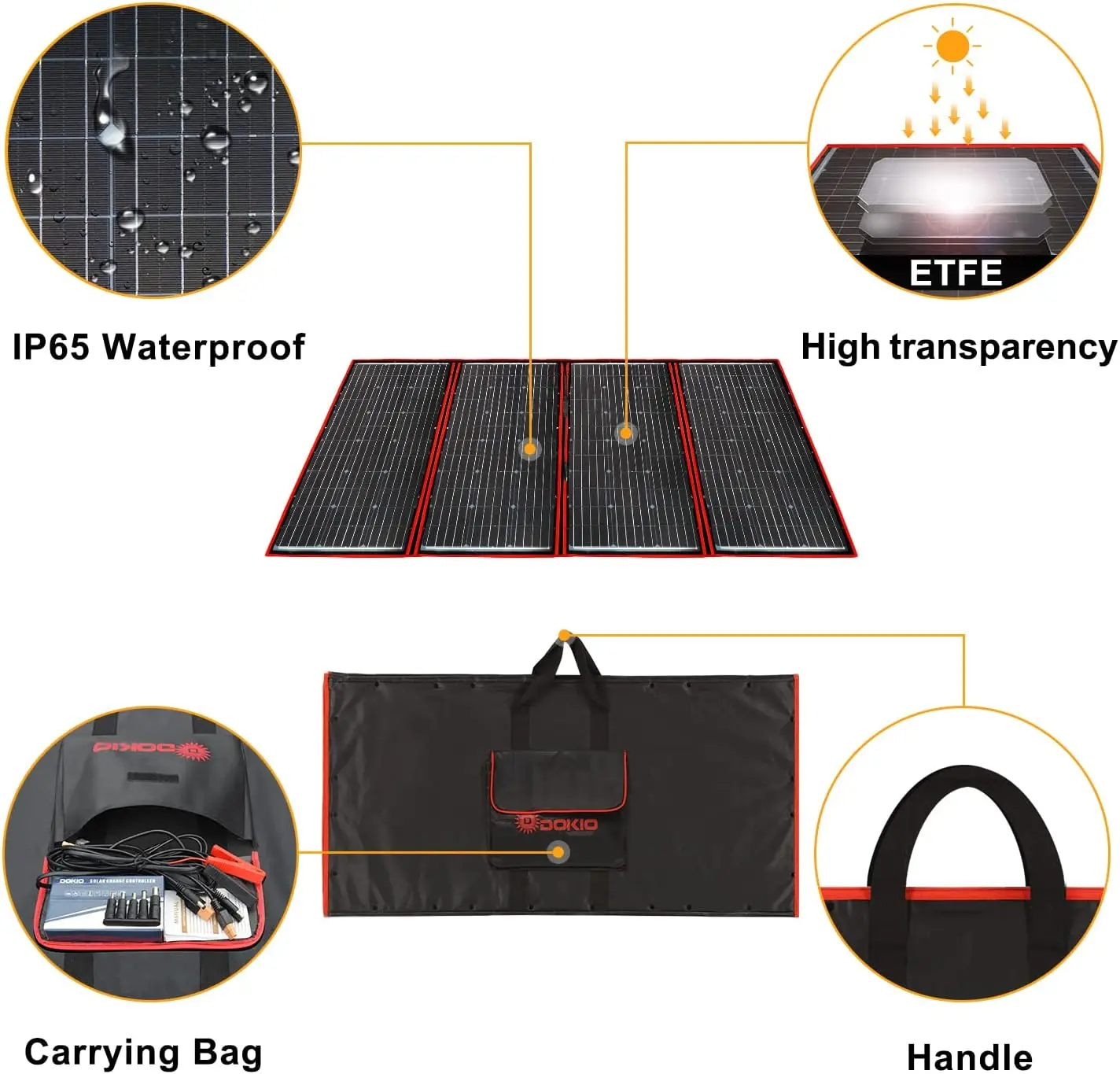 300W 18V Portable Solar Panel Kit Folding Solar Charger with 2 USB Outputs for 12v Batteries/Power Station AGM LiFePo4 RV