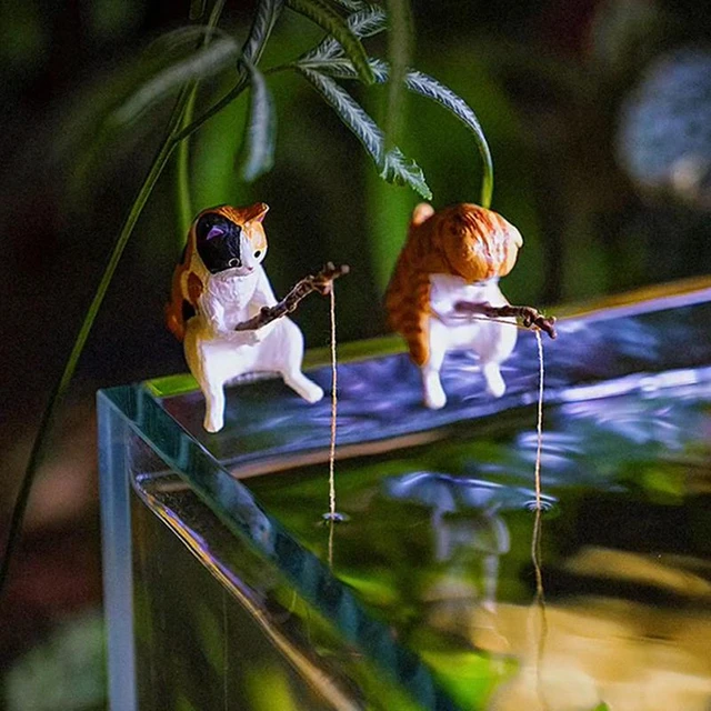 Cat Model Figure Cute Realistic Animal Model Cat Fishing Statue Cat Staues  Resin Art Sculpture DIY Aquarium Cat Figurines Vivid