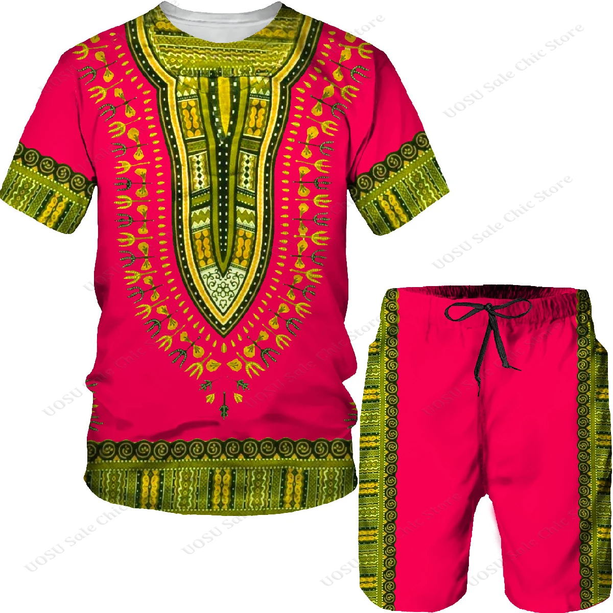 African Print Men Clothing Dashiki T Shirt Set Traditional Wear Clothes Short Sleeve Casual Retro Streetwear Vintage Ethnic