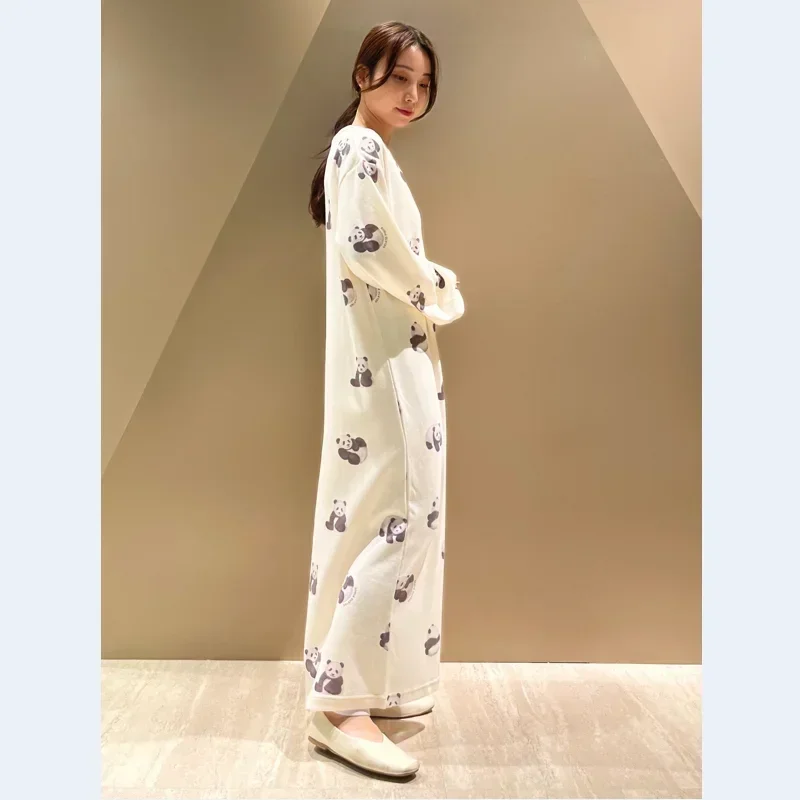 One Piece Ladies Dress Pajamas Nightgowns  Sleepwear Homewear Room Wear Panda Cute Clothes Panda Long Sleeve