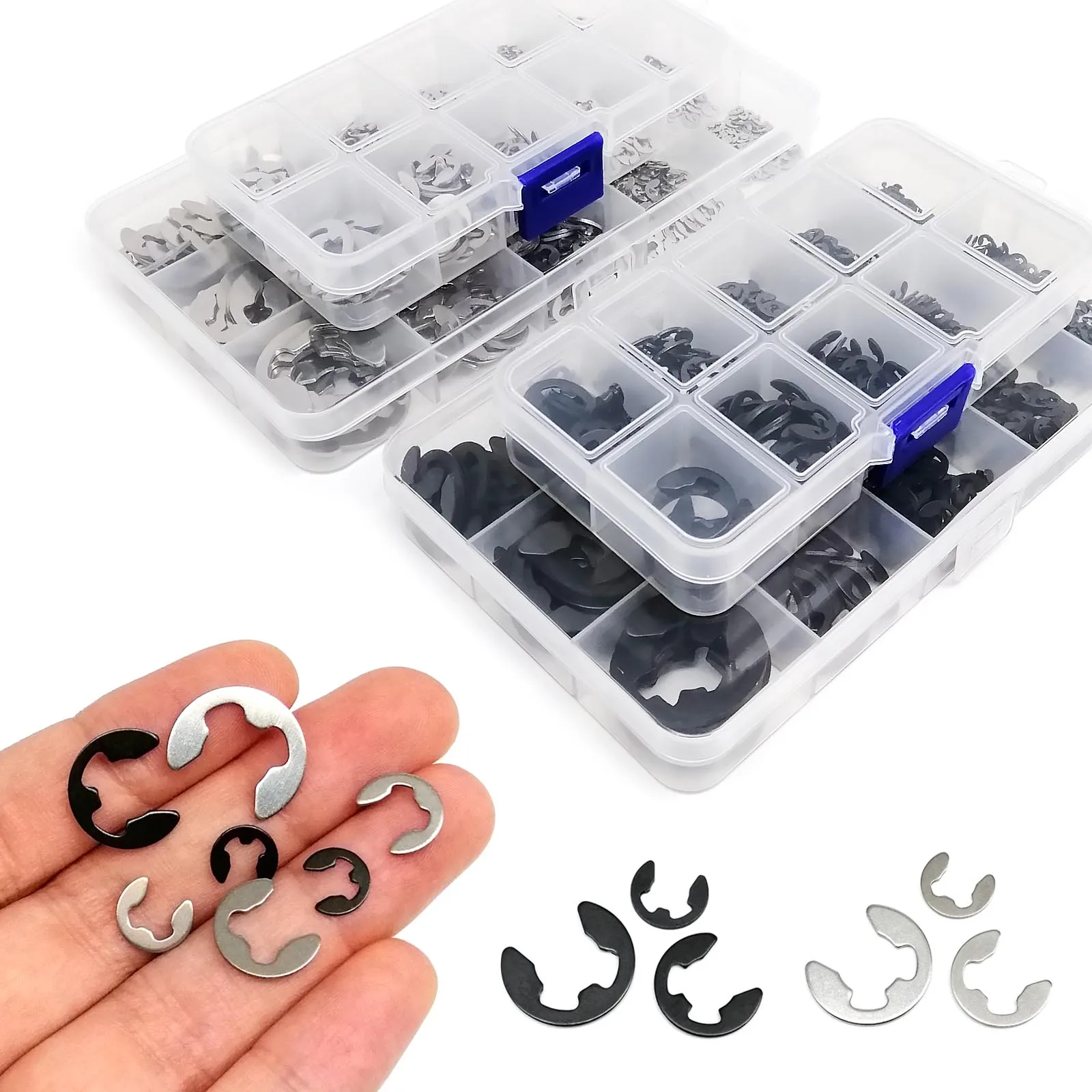 1 Kit GB896 E type Retaining Ring Shaft Bearing External Snap Washer Black 65mn Steel 304 A2 Stainless Steel