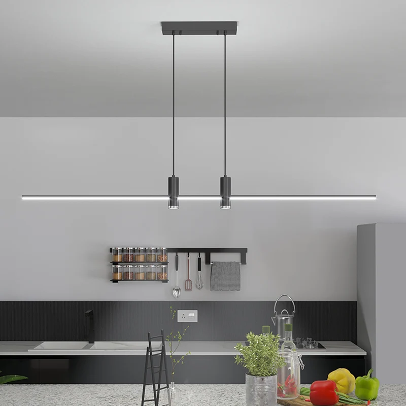 Restaurant Dining Led Pendant Lights Black Gold Minimalist Strip Kitchen Chandelier Lamp Modern Lampara Decor Lustre Fixtures