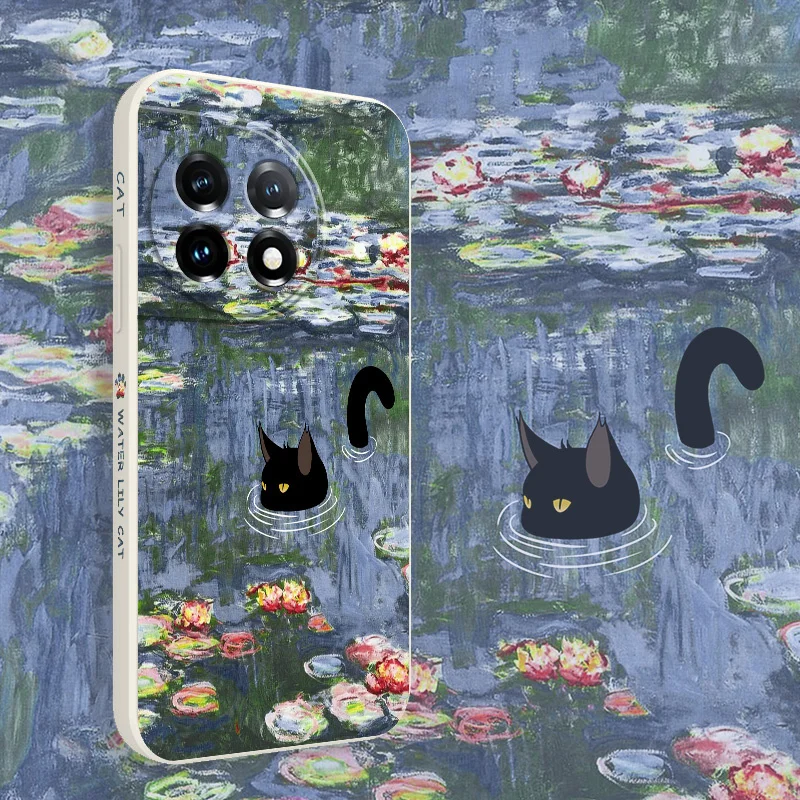 Water Lily Cat Liquid Silicone Phone Case Cover
