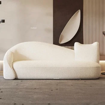 Set di divani curvi in stile crema di design Divani da soggiorno in tessuto di lusso leggero Mobili da soggiorno nordici Divano pigro italiano semplice 1
