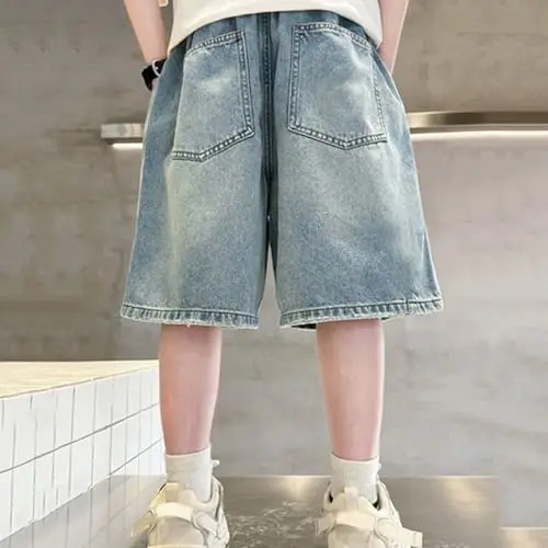 E 키즈 배기 진 반바지 숏진 남아 힙합 빈티지 데님 반바지 십대 스트리트웨어 여름 진 반바지 의류