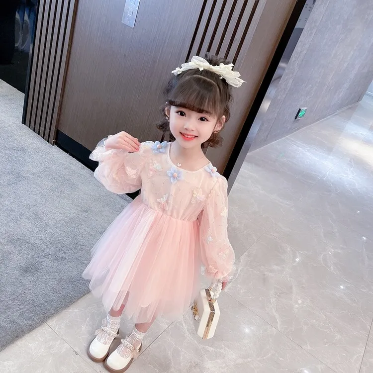 

Girls Dress Spring Autumn Long Sleeve Cartoon Printed Printed Princess Dresses Sweet Mesh Yarn Children Clothes kids clothes