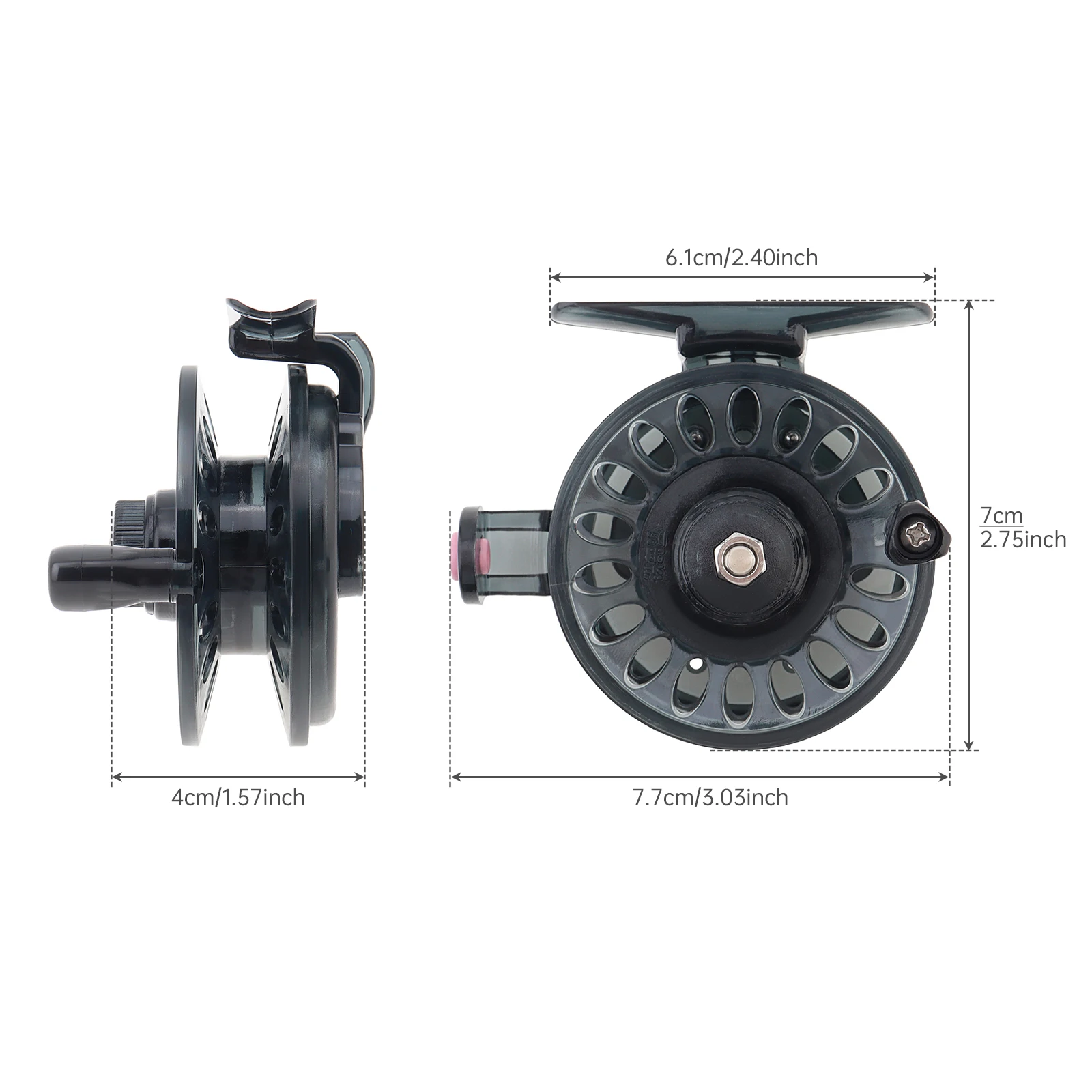 오른손 61mm 얼음 낚시 피더 낚시 릴 조정 가능한 드래그 손잡이가있는 내한성 핸드 휠
