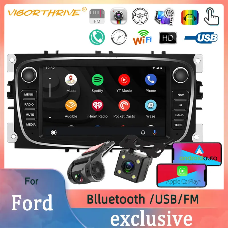 

Multimedia Player WIFI Android 9.0 Audio Built-in Carplay 2 Din 7" GPS Car Radio 1+16G For Ford/Focus/S-Max/Mondeo 9/GalaxyC-Max
