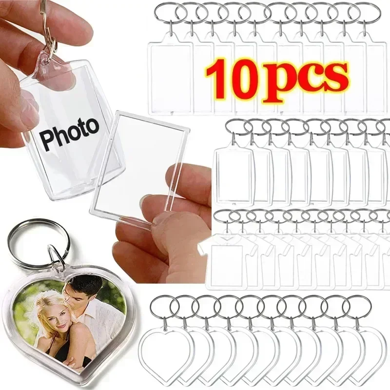 1/5/10pcs Transparent Photo Frame Keychain Acrylic Blank Keyring Clear Picture Pendant Tassels Snap-In Custom Insert Photoes