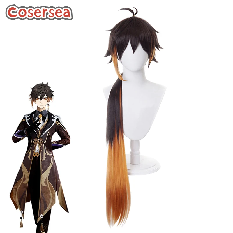 

Cosersea Game Genshin Impact Zhongli Cosplay Wigs 100cm Long Brown Gradient Orange Mixed Colored Synthetic Hair Heat Resistant